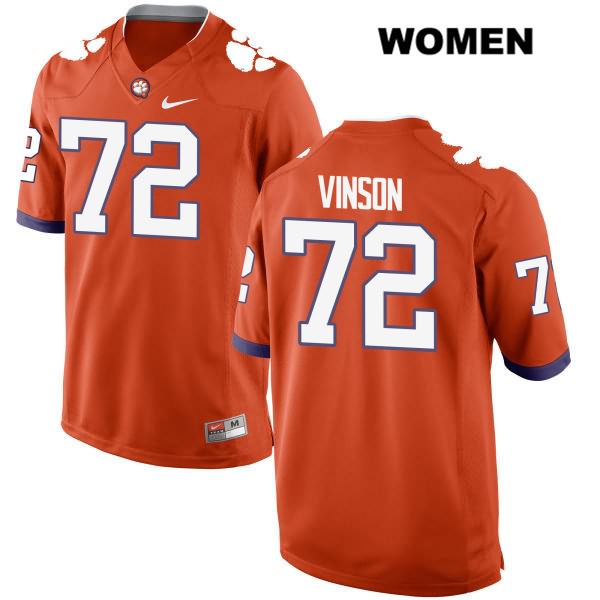 Women's Clemson Tigers #72 Blake Vinson Stitched Orange Authentic Nike NCAA College Football Jersey NVQ3146XB